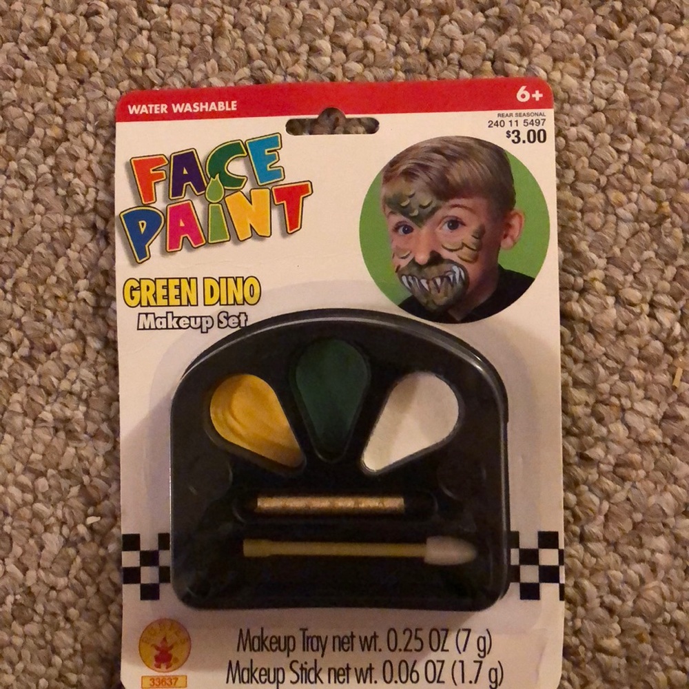 Green, yellow and white face paint
